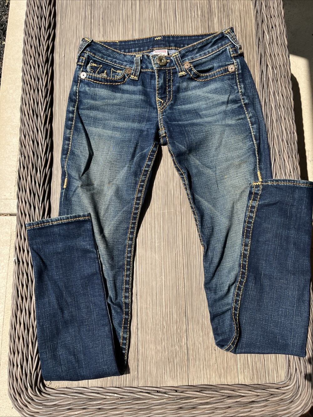 True Religion Mid Rise Dark Wash Slim Straight Leg Jeans Blue Size 27 - Picture 1 of 6